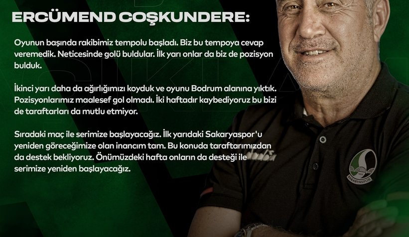  Coşkundere'den mağlubiyet sonrası açıklama