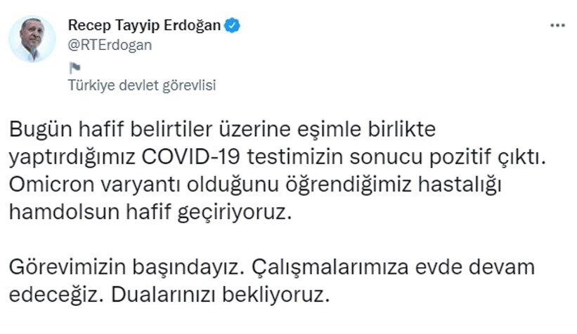 Cumhurbaşkanı Erdoğan, koronavirüse yakalandı