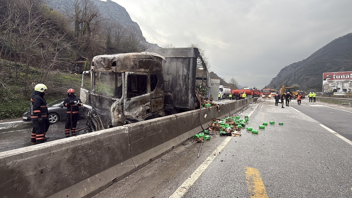 D-650'de kaza yapan tır yandı