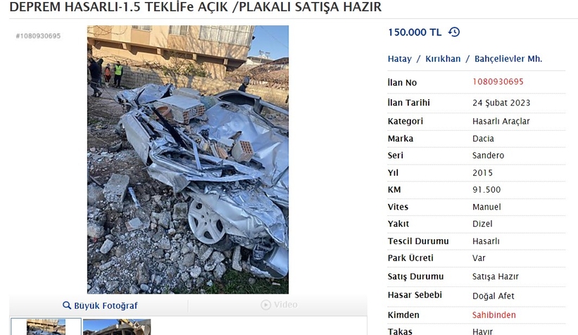 Depremzedeler enkazdan çıkardıkları araçlarını satıyor