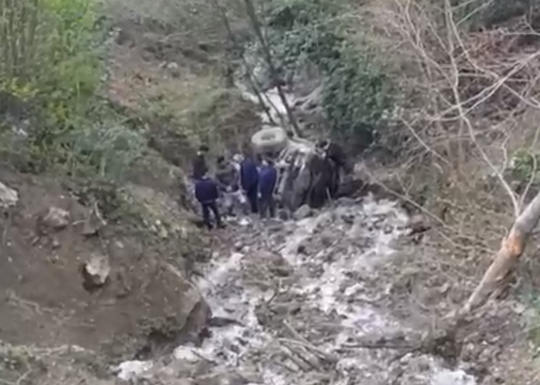 Dereye yuvarlanan araçtan yaralı çıktılar