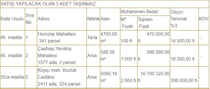 Erenler Belediyesi daire, arsa ve tarla satıyor