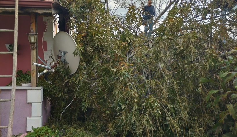 Fırtınaya dayanamadı ev ve garajın üzerine devrildi