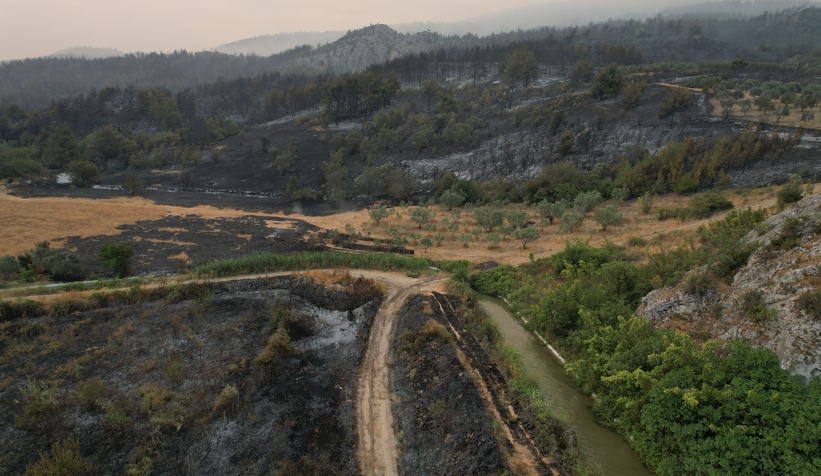 Geyve'de yanan alanlar havadan görüntülendi