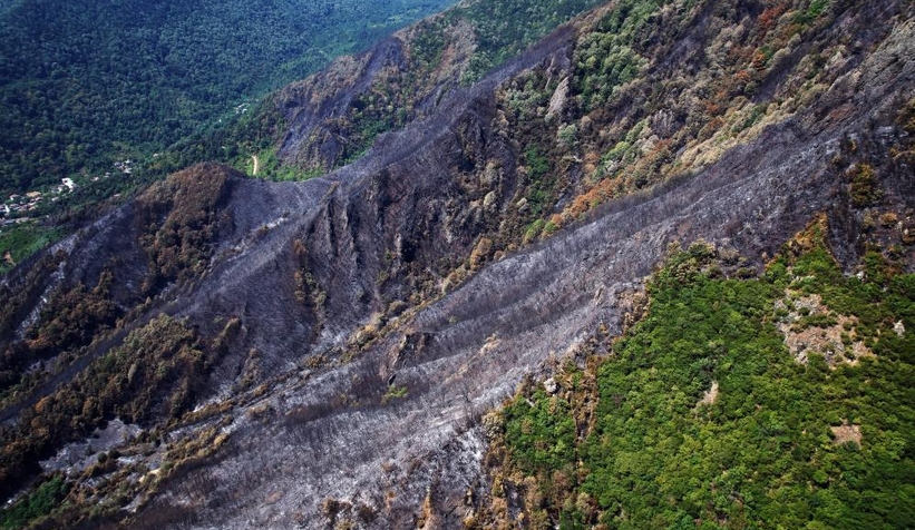 Geyve'de yanan ormanlık alan havadan görüntülendi