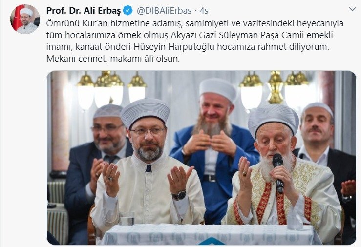 Hüseyin Harputoğlu hoca için taziye mesajı