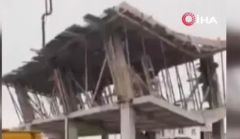 İnşaat halindeki bina böyle çöktü