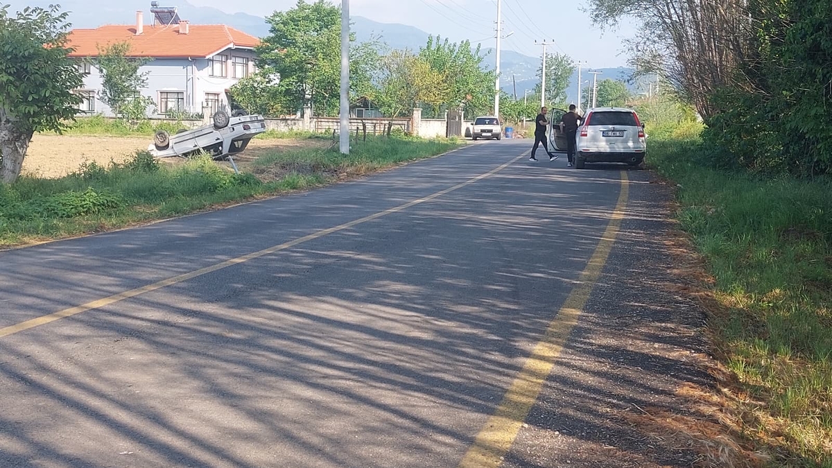 Kabakulak girişinde otomobil tarlaya uçtu