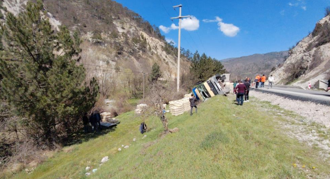 Kamyon devrildi; Tavuklar telef oldu