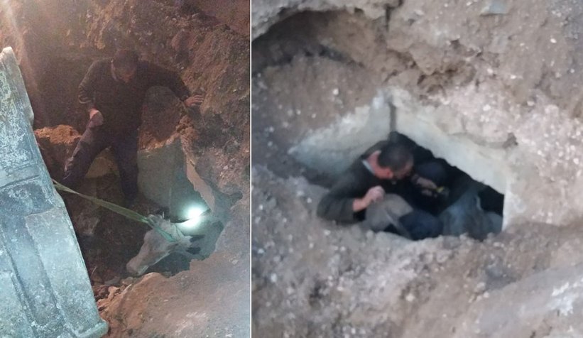 Menfezde sıkışan 4 inek kurtarıldı