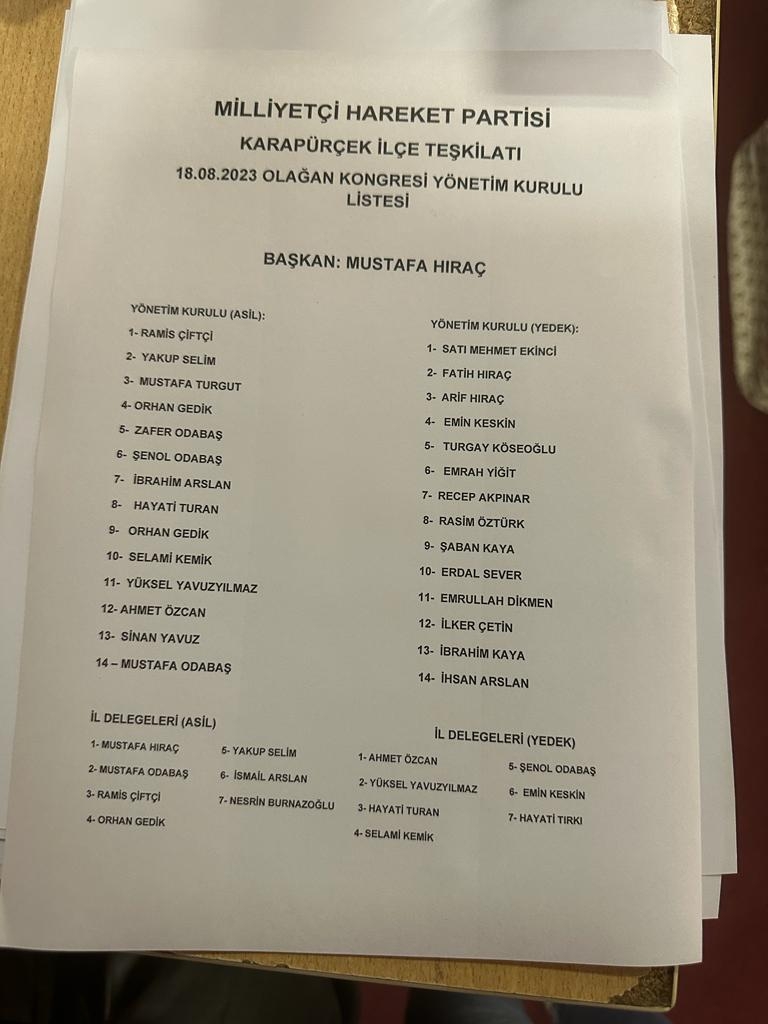 MHP Karapürçek İlçe Başkanlığına Mustafa Hıraç seçildi
