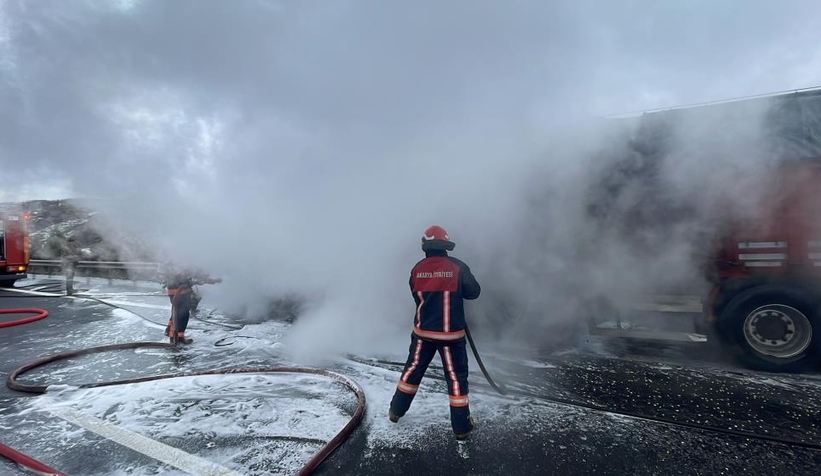Mısır yüklü Tır alevlere teslim oldu
