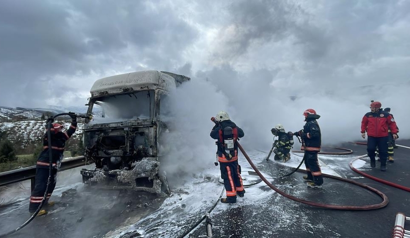 Mısır yüklü Tır alevlere teslim oldu