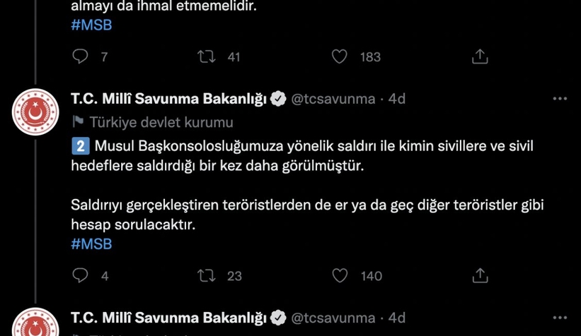 MSB'den Musul saldırısına kınama