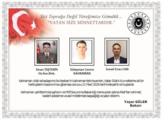 MSB: Katar'da düşen helikopterde 3 Türk şehit oldu