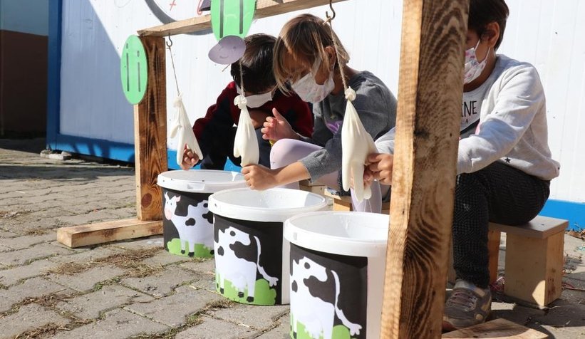 Öğrencileri için okula inek getirdi