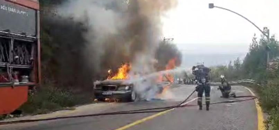 Otomobil alevler içinde kaldı