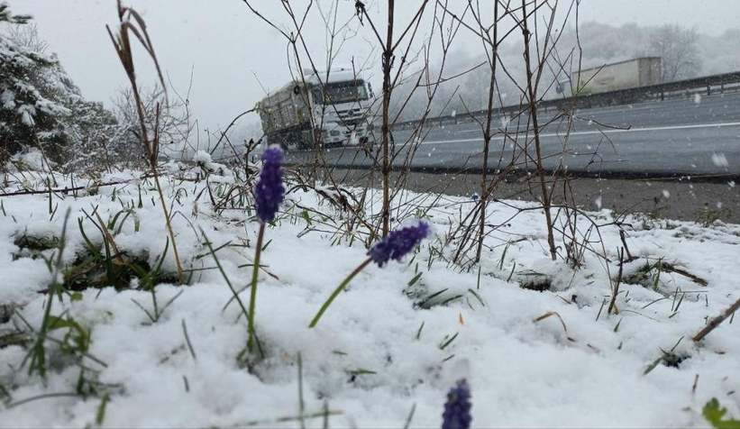 Otoyolun Düzce-Sakarya sınırında kar etkili oluyor