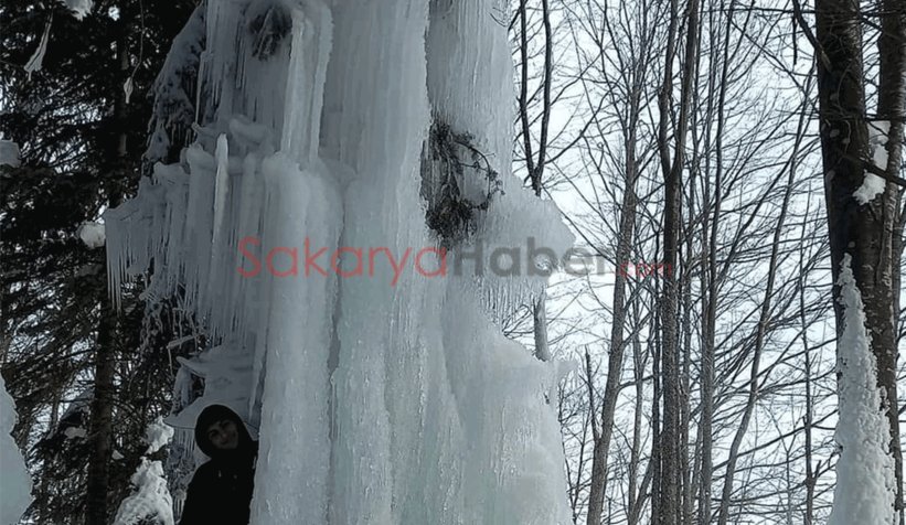 Patlayan çeşme donmuş şelale oluşturdu