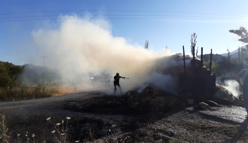 Römorkta yangın çıktı:110 balya saman küle döndü