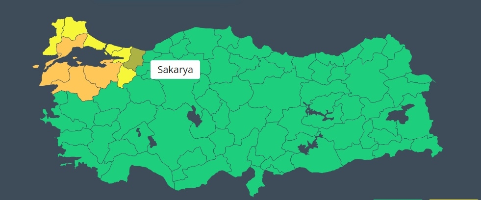 Sakarya için sarı kodlu uyarı