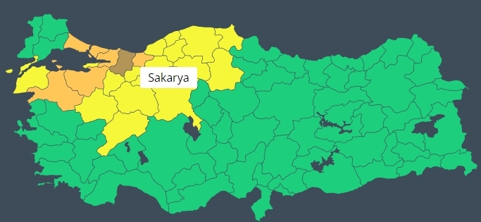Sakarya için yağış uyarısının rengi turuncuya döndü