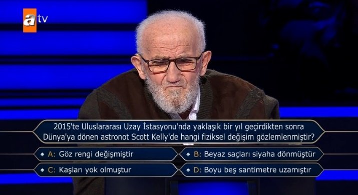 Sakaryalı 86 yaşındaki Abbas amca 100 bin TL'lik soruya ulaştı
