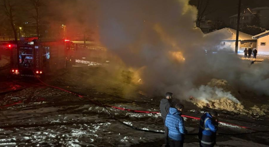 Saman yüklü kamyon yandı