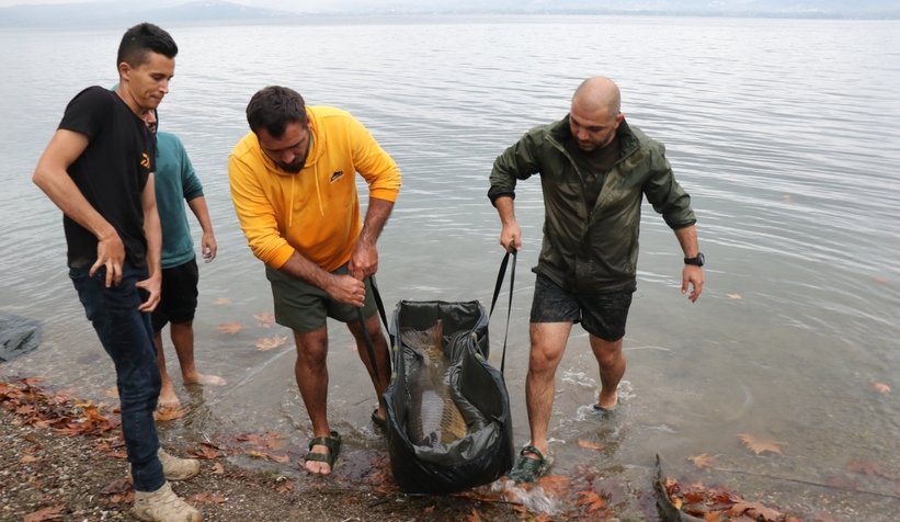 Sapanca Gölü’nde 23 kiloluk dev sazan yakaladı