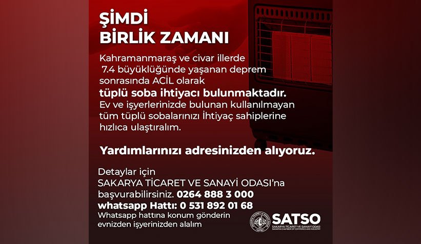 SATSO'dan yardım çağrısı: Depremzedeler için tüplü ısıtıcılara ihtiyaç var