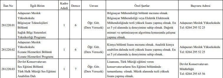 SAÜ ve SUBÜ'ye 85 akademik personel alınacak