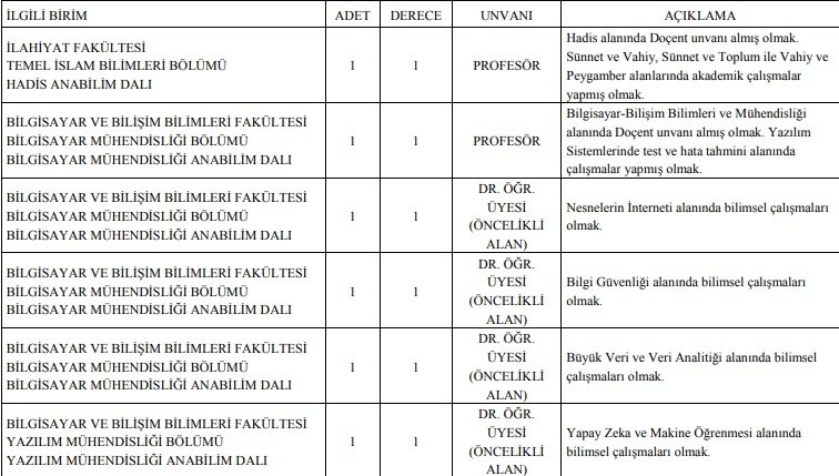 SAÜ'ye 18 öğretim üyesi alınacak