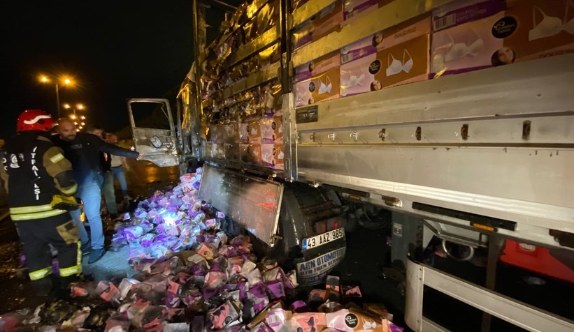 Tekstil malzemesi yüklü tır alev alev yandı