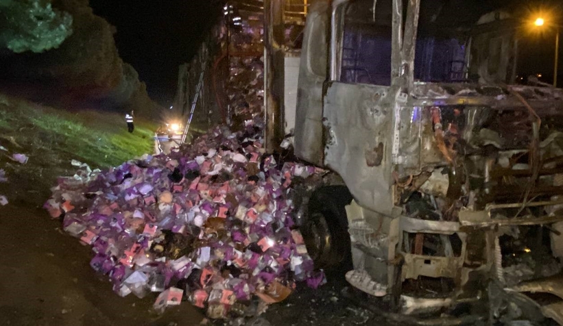 Tekstil malzemesi yüklü tır alev alev yandı