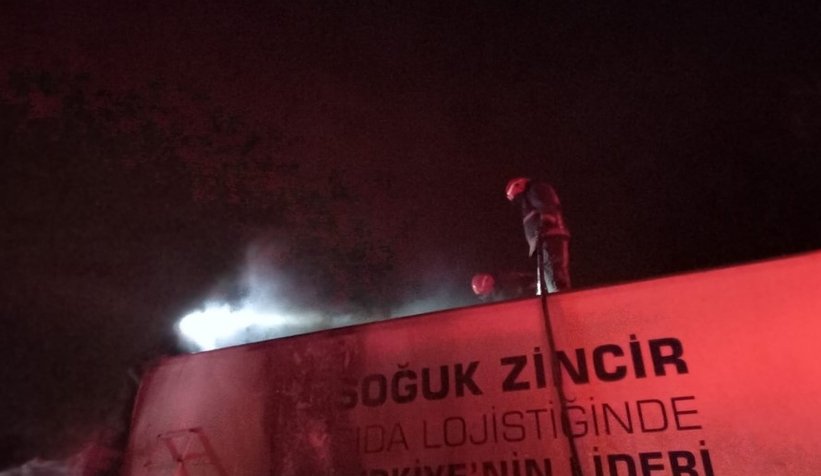 TEM'de bisküvi yüklü tır yandı