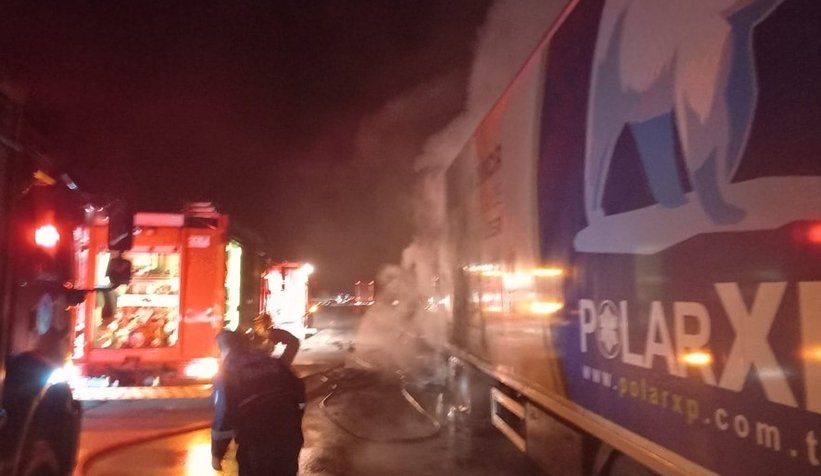 TEM'de bisküvi yüklü tır yandı