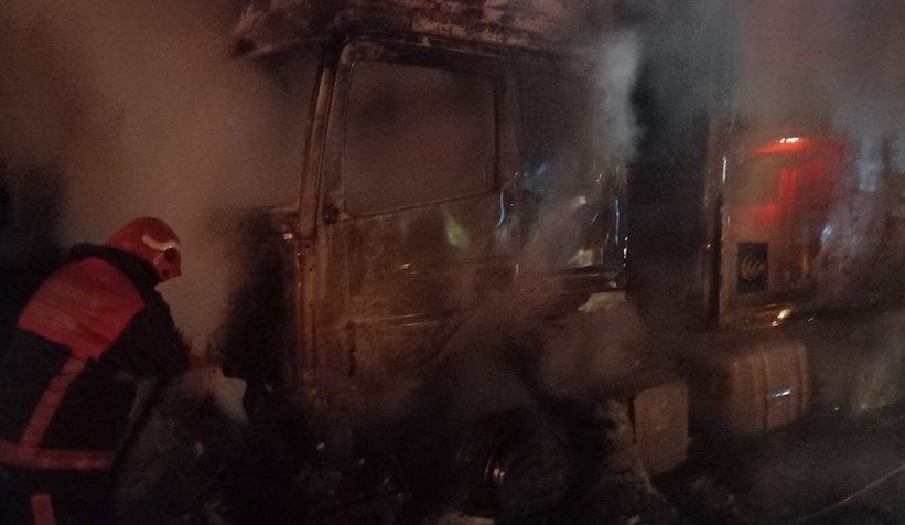 TEM'de bisküvi yüklü tır yandı