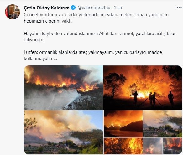 Vali Kaldırım'dan açıklama: Hepimizin ciğerini yaktı
