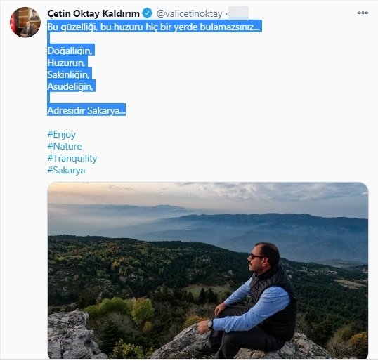Vali Kaldırım'dan dikkat çeken paylaşım