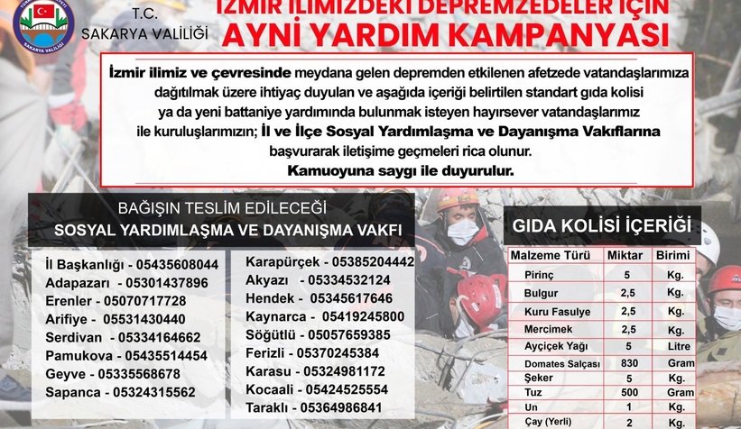 Vali Kaldırım'dan İzmir'e destek çağrısı