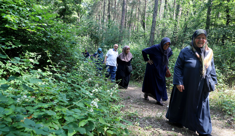 Yaşlılar yeşilin tonları arasında gezintiye çıktı