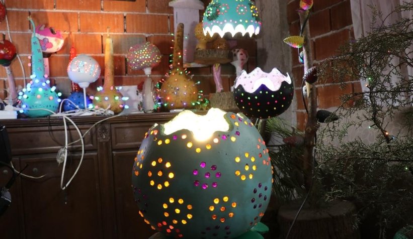 Yetiştirdiği su kabaklarını sanat eserine dönüştürüyor