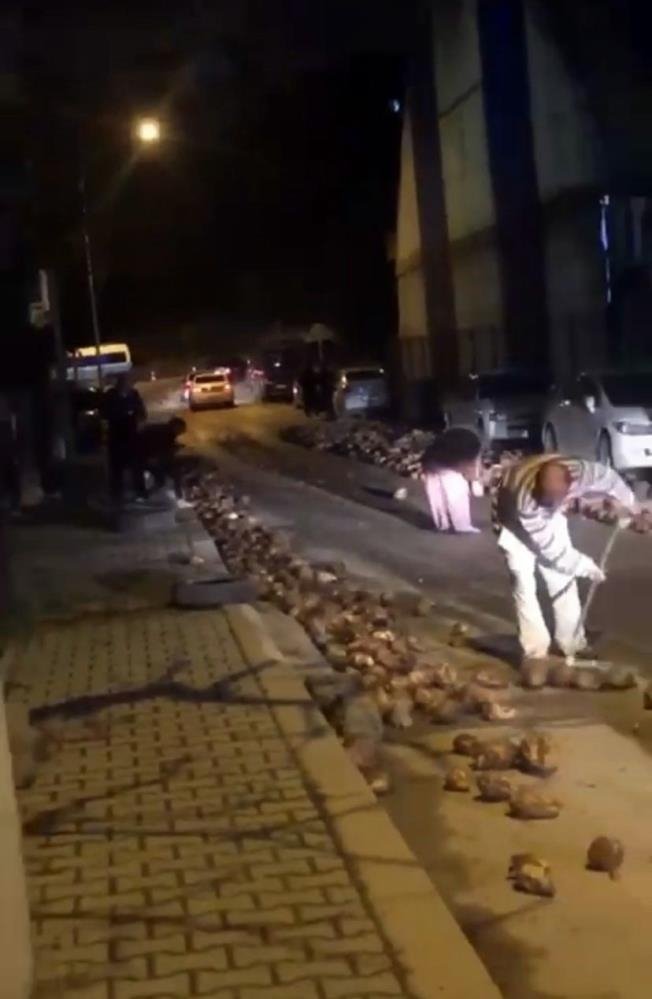 Yol şeker pancarı ile kaplandı