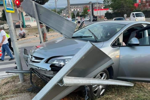 Yön levhalarına çarptı