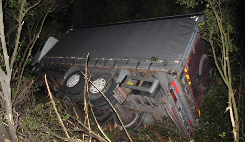 Yumurta dolu kamyon şarampole devrildi