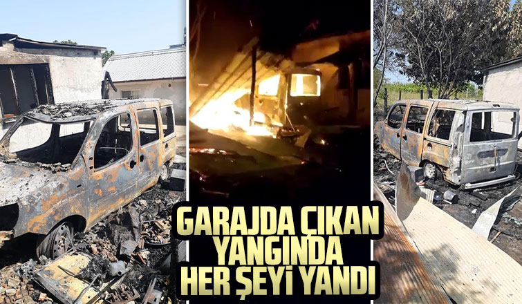 Garajda çıkan yangında her şeyi yandı