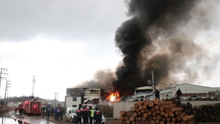 Geri dönüşüm tesisindeki yangın havadan görüntülendi