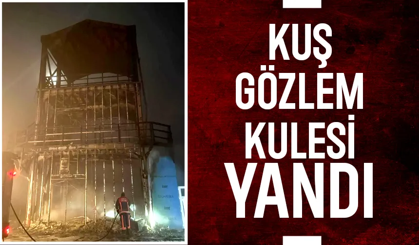 Göl kenarındaki kuş gözlem kulesi yandı