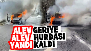 Hafif ticari araç alev alev yandı