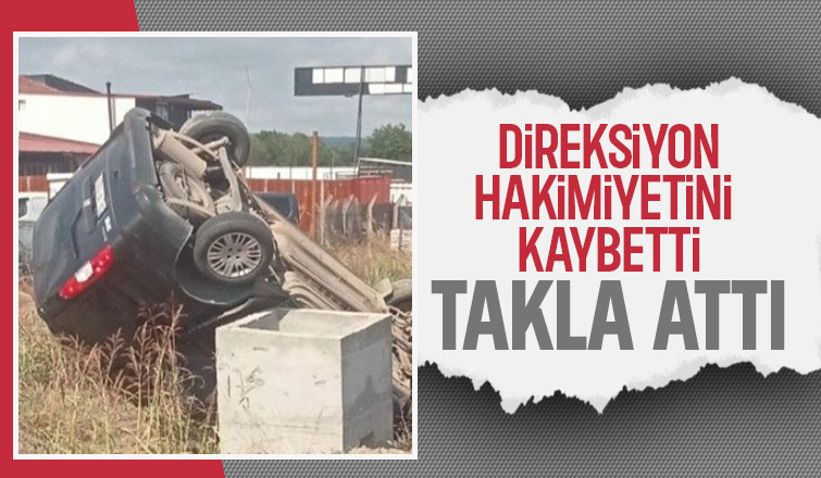 Hafif ticari araç takla attı